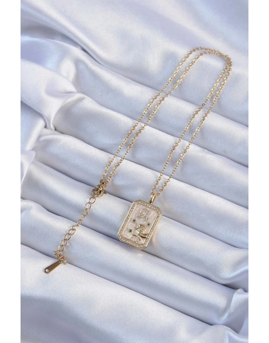 316L Çelik Zincir Altın Renk Zirkon Taşlı Aslan Figürlü Tarot Kolye