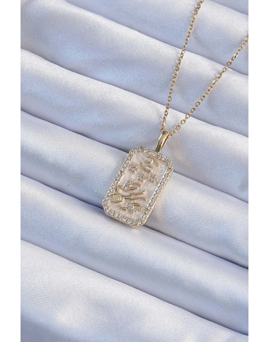 316L Çelik Zincir Altın Renk Zirkon Taşlı Çerçeveli Tarot Kolye