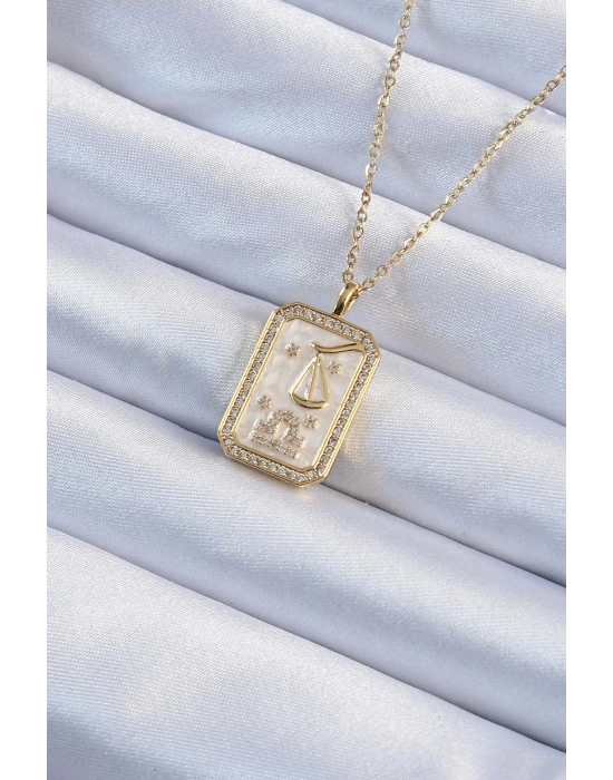 316L Çelik Zincir Altın Renk Zirkon Taşlı Çerçeveli Tarot Kolye