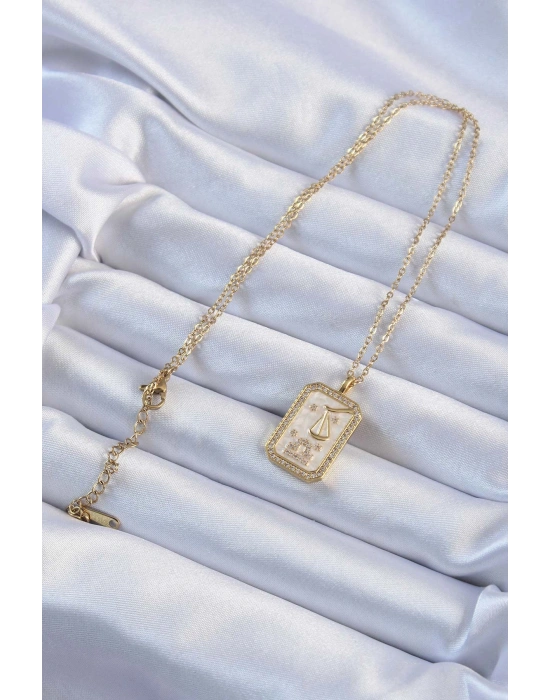 316L Çelik Zincir Altın Renk Zirkon Taşlı Çerçeveli Tarot Kolye