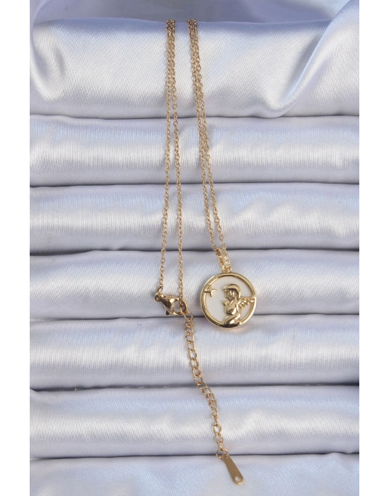 316L Çelik Zincir Altın Renk Zirkon Taşlı Mineli Melek Kolye