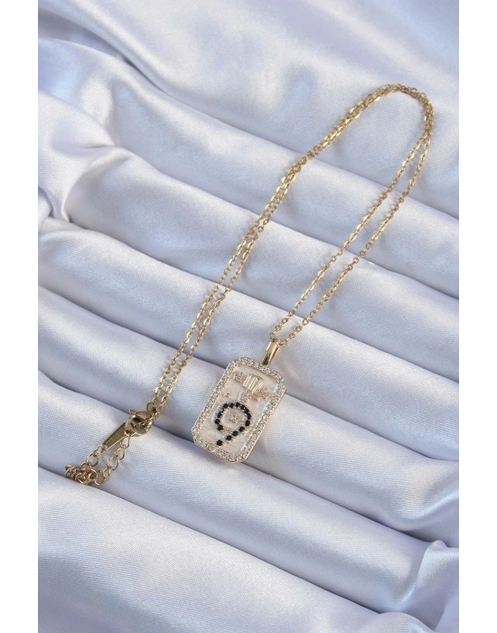 316L Çelik Zincir Altın Renk Zirkon Taşlı Minimal Papatya Figürlü Tarot Kolye