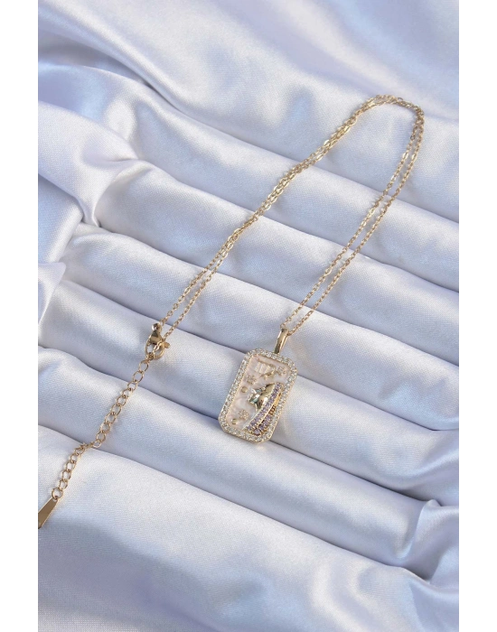 316L Çelik Zincir Altın Renk Zirkon Taşlı Yüz Figürlü Tarot Kolye