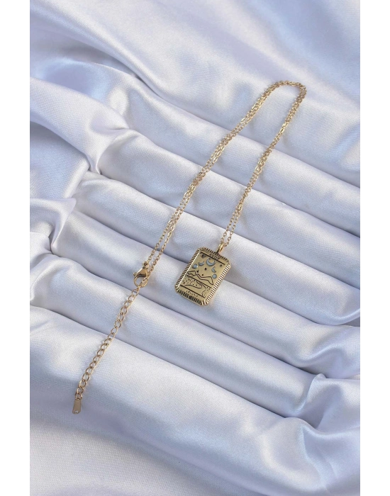 316L Çelik Zincir Eskitme Altın Renk Ay Figürlü Tarot Kolye