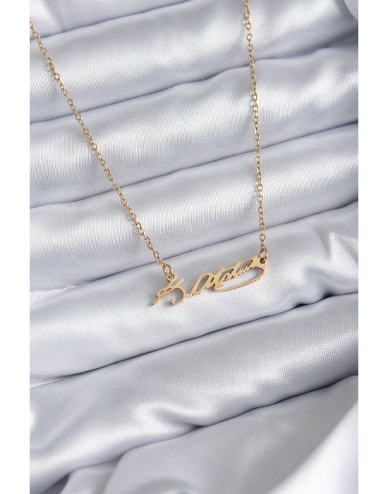 316L Çelik Zincir Gold Renk Atatürk İmzası Model Kadın Kolye