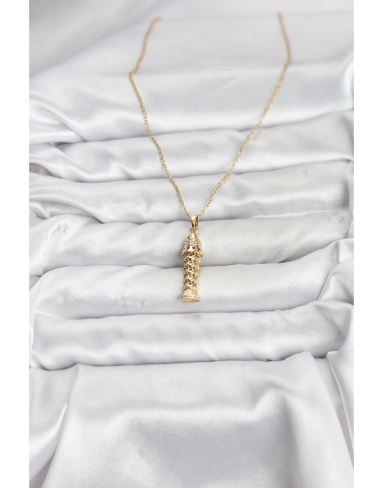 316L Çelik Zincir Gold Renk Balık Model Zirkon Taşlı Kadın Kolye