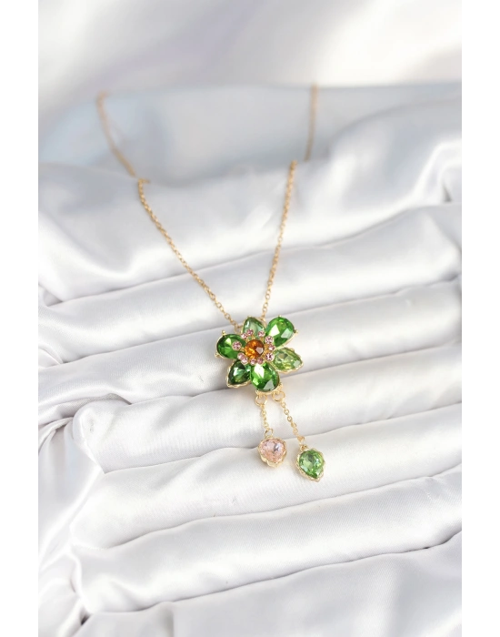 316L Çelik Zincir Gold Renk Çiçek Model Sallantılı Kadın Kolye