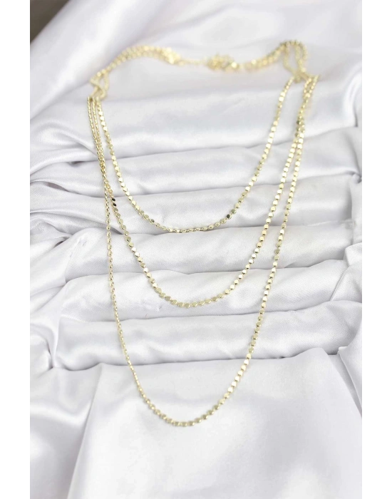 316L Çelik Zincir Gold Renk Ezme Zincir Model 3lü Kadın Kolye