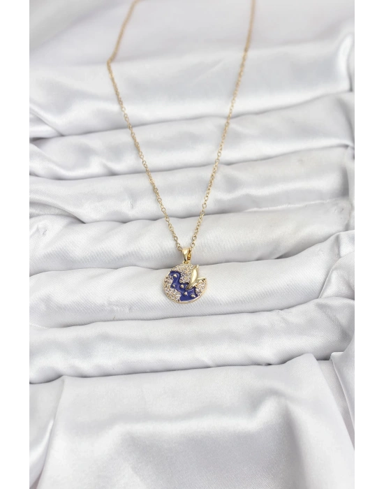 316L Çelik Zincir Gold Renk Gece Model Zirkon Taşlı Kadın Kolye