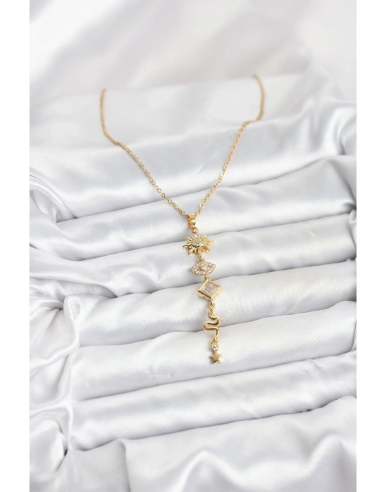 316L Çelik Zincir Gold Renk Güneş ve Enerji Model Kadın Y Kolye