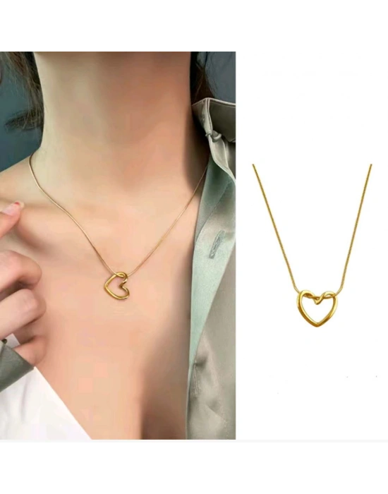 316L Çelik Zincir Gold Renk Kalp Model Kadın Kolye