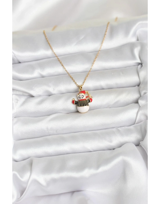 316L Çelik Zincir Gold Renk Kardan Adam Figürlü Yılbaşı Temalı Kadın Kolye