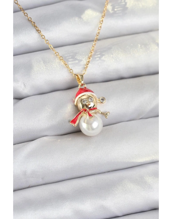 316L Çelik Zincir Gold Renk Kardan Adam Model Yılbaşı Temalı Kadın Kolye