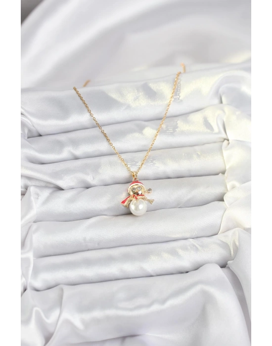 316L Çelik Zincir Gold Renk Kardan Adam Model Yılbaşı Temalı Kadın Kolye