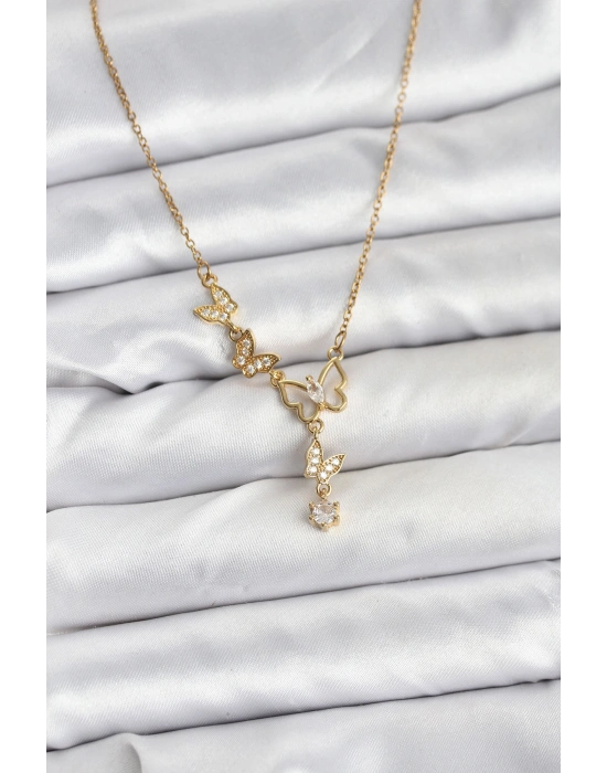 316L Çelik Zincir Gold Renk Kelebek Model Kadın Kolye