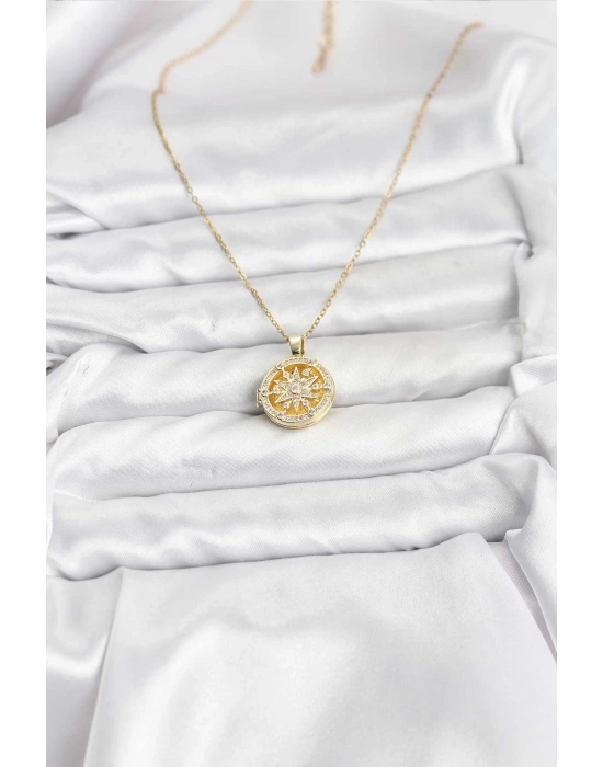 316L Çelik Zincir Gold Renk Kutup Yıldızı Kapaklı Model Kadın Kolye