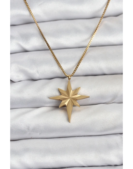 316L Çelik Zincir Gold Renk Kutup Yıldızı Model 60 cm Zincir Kadın Kolye