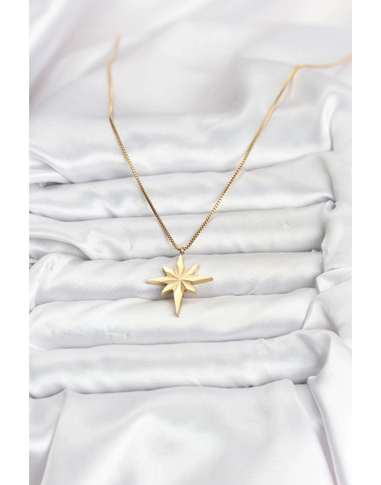 316L Çelik Zincir Gold Renk Kutup Yıldızı Model 60 cm Zincir Kadın Kolye