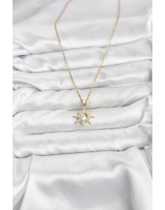 316L Çelik Zincir Gold Renk Kutup Yıldızı Model Zirkon Taşlı Kadın Kolye