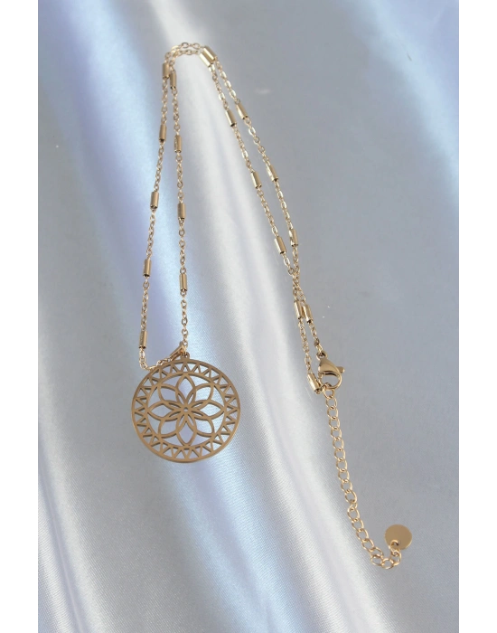 316L Çelik Zincir Gold Renk Lotus Model Kolye