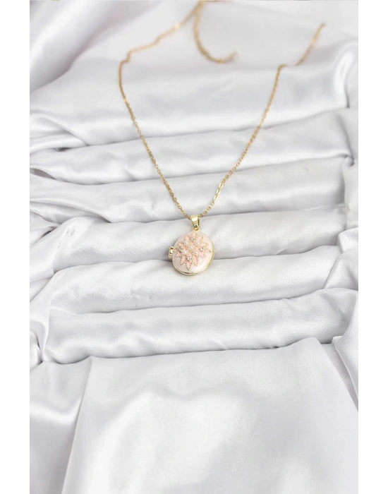 316L Çelik Zincir Gold Renk Mineli Lotus Model Açılabilir Kadın Kolye