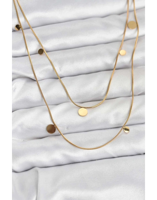 316L Çelik Zincir Gold Renk Pullu Kadın Kolye