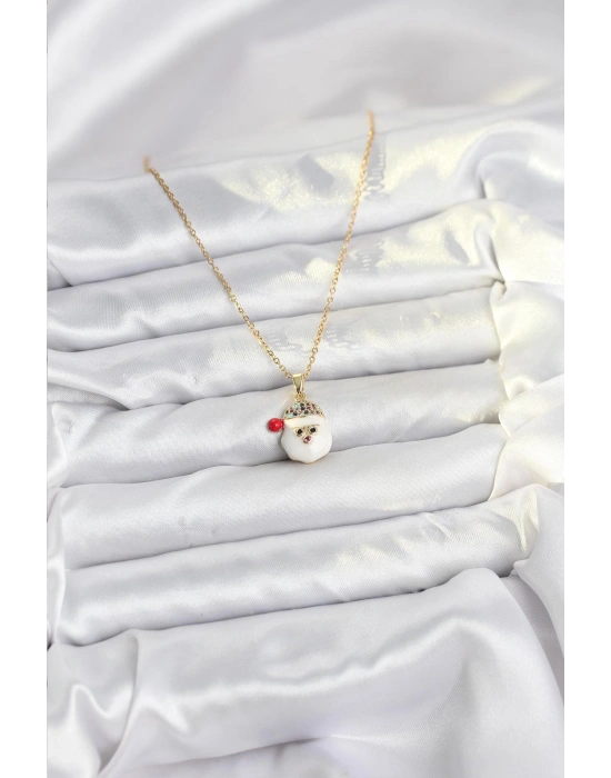 316L Çelik Zincir Gold Renk Şapkalı Kardan Adam Kafası Model Yılbaşı Temalı Kadın Kolye