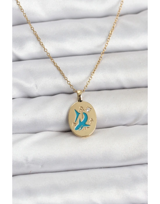 316L Çelik Zincir Gold Renk Shark Figür Kadın Kolye