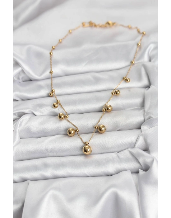 316L Çelik Zincir Gold Renk Topçuklu Kolye