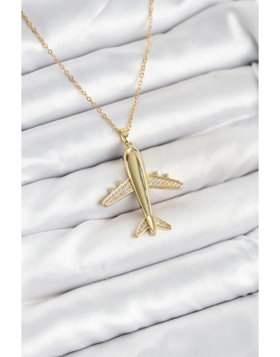 316L Çelik Zincir Gold Renk Uçak Model Kadın Kolye