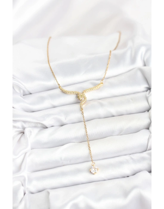 316L Çelik Zincir Gold Renk Yılan Model Y Kolye