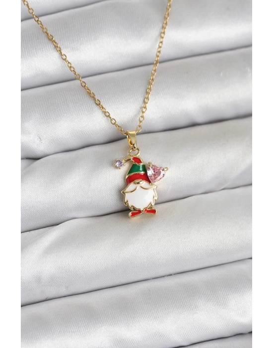 316L Çelik Zincir Gold Renk Yılbaşı Teması Kadın Kolye
