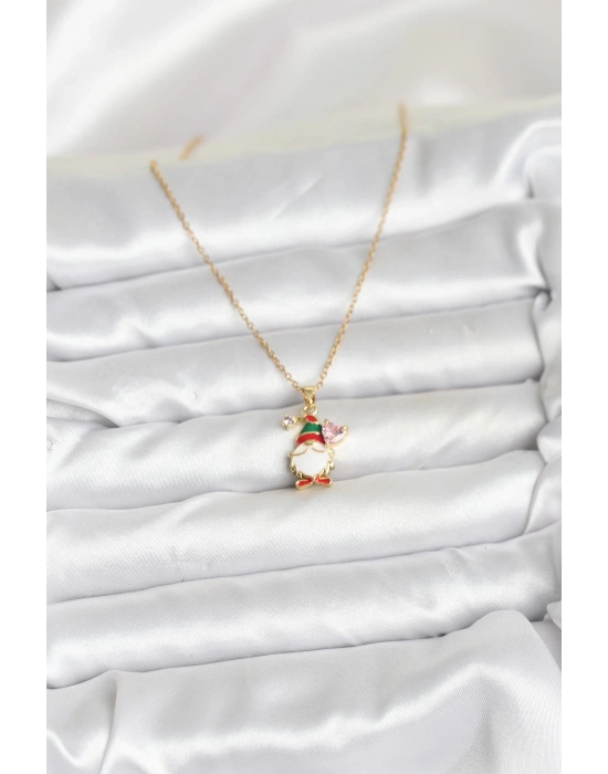 316L Çelik Zincir Gold Renk Yılbaşı Teması Kadın Kolye