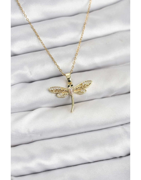 316L Çelik Zincir Gold Renk Yusufçuk Model Kadın Kolye