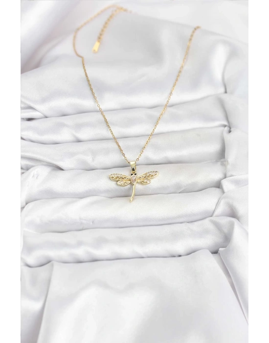 316L Çelik Zincir Gold Renk Yusufçuk Model Kadın Kolye