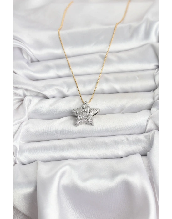 316L Çelik Zincir Gold Renk Zincirli Gümüş Yıldız Model Kadın Kolye