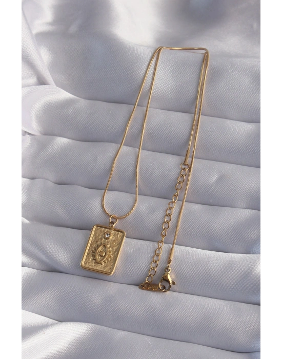 316L Çelik Zincir Gold Renk Zirkon Taşlı Göz Figür Tarot Kolye