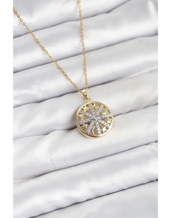 316L Çelik Zincir Gold Renk Zirkon Taşlı Kadın Kolye