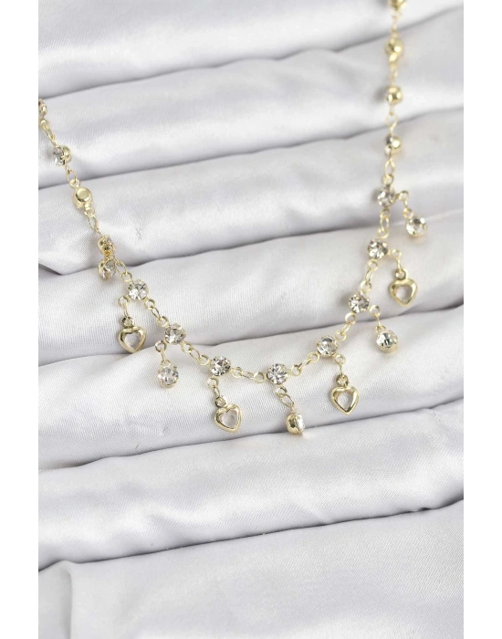 316L Çelik Zincir Gold Renk Zirkon Taşlı Kadın Kolye