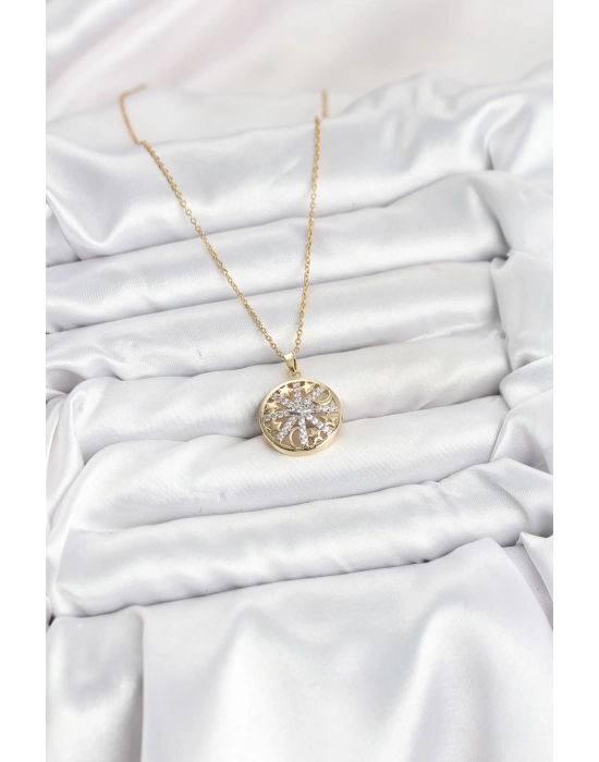 316L Çelik Zincir Gold Renk Zirkon Taşlı Kadın Kolye