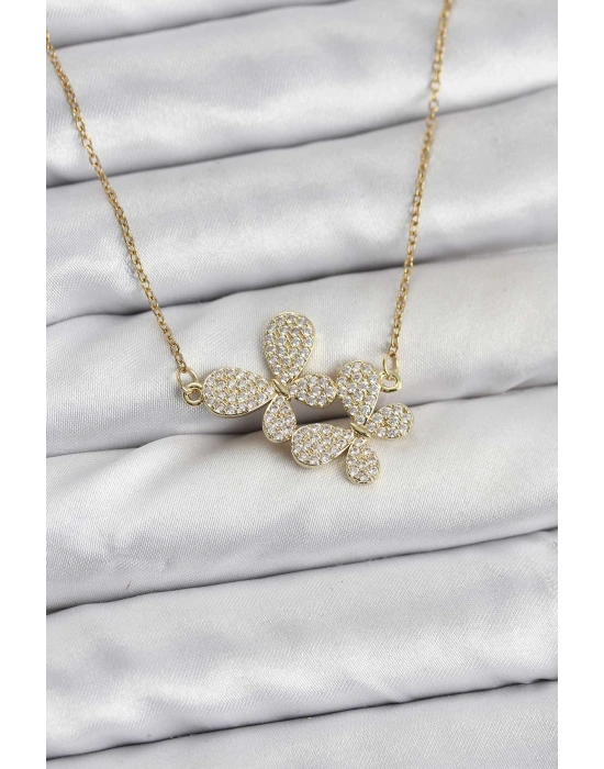 316L Çelik Zincir Gold Renk Zirkon Taşlı Kelebek Model Kadın Kolye