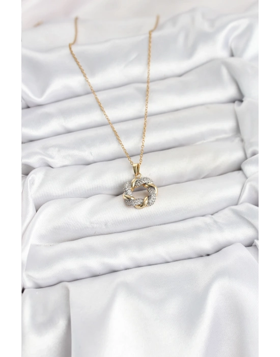 316L Çelik Zincir Gold Renk Zirkon Taşlı Sarmal Model Kadın Kolye