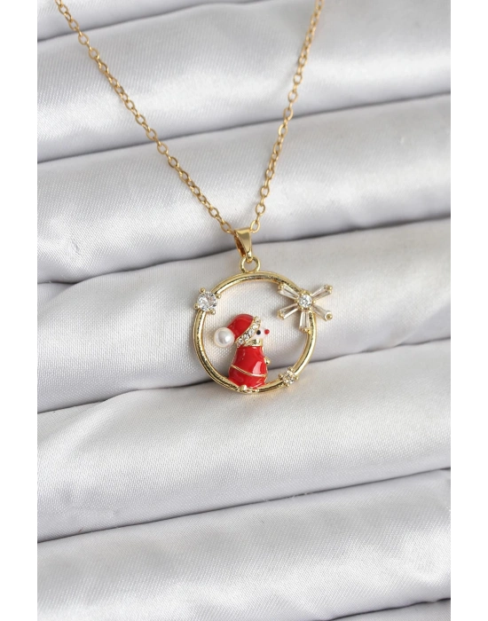 316L Çelik Zincir Gold Zirkon Taşlı Yılbaşı Tema Kadın Kolye