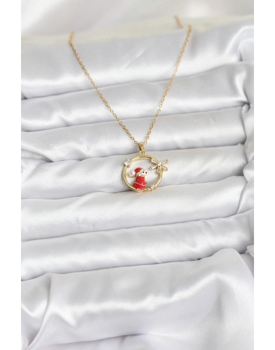 316L Çelik Zincir Gold Zirkon Taşlı Yılbaşı Tema Kadın Kolye