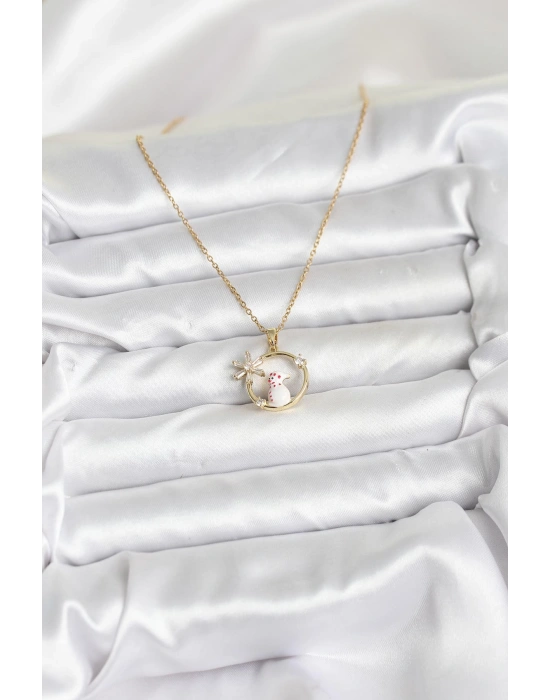 316L Çelik Zincir Gold Zirkon Taşlı Yılbaşı Temalı Kadın Kolye