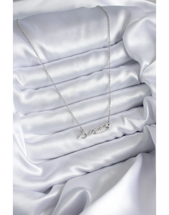 316L Çelik Zincir Gümüş Renk Atatürk İmza Figür Kadın Kolye