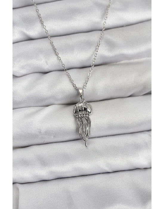 316L Çelik Zincir Gümüş Renk Deniz Anası Model Zirkon Taşlı Kadın Kolye