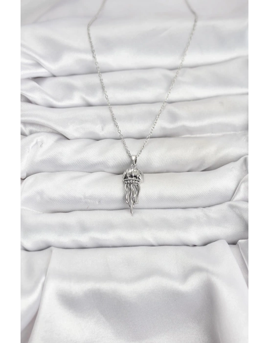 316L Çelik Zincir Gümüş Renk Deniz Anası Model Zirkon Taşlı Kadın Kolye