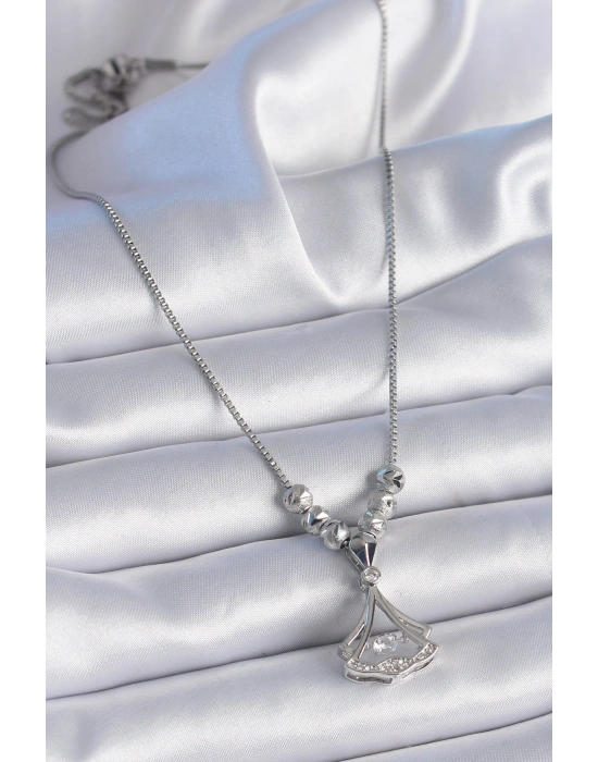 316L Çelik Zincir Gümüş Renk Gingko Yaprağı Model Zirkon Taş Detay Kadın Kolye