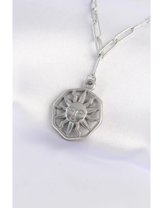 316L Çelik Zincir Gümüş Renk Güneş Kolye